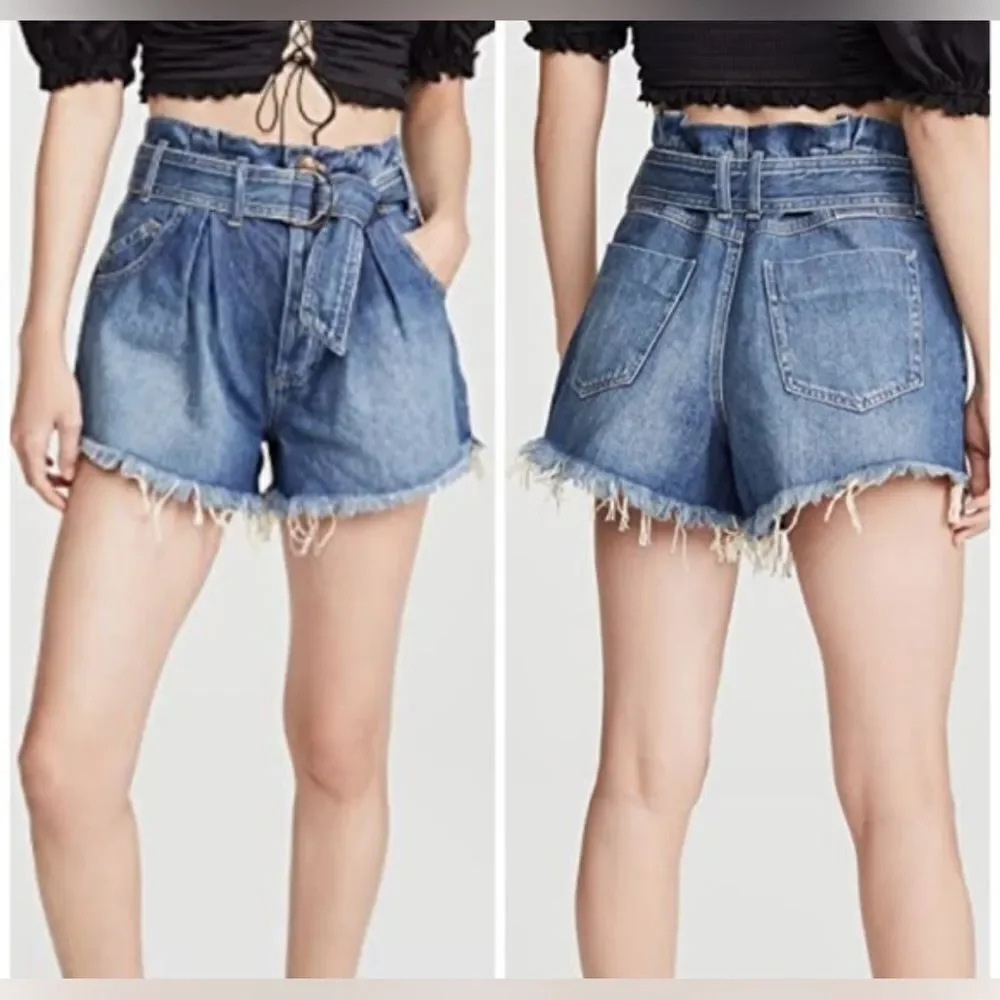 We The Free See You Sometime Livin Blue baggy Frayed Denim Jean Shorts M
